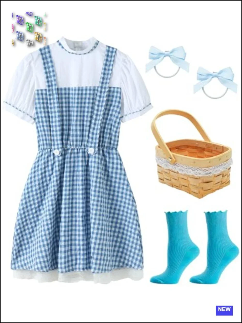 Girls Halloween Gingham Dress Costume Set with Basket